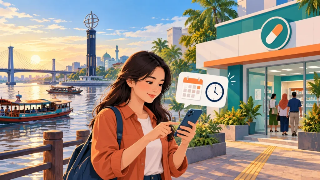 Ilustrasi memeriksa jam operasional apotek sebelum datang